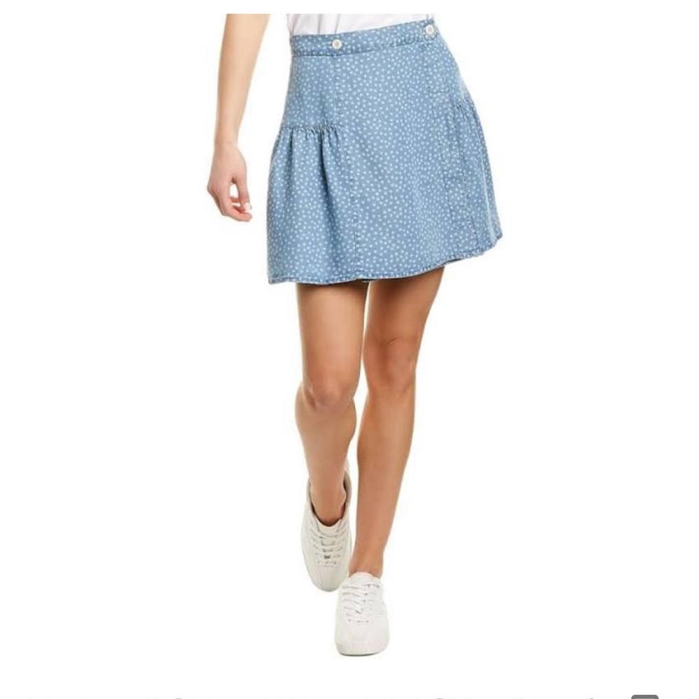 Madewell lightweight indigo denim wrap front short skirt flower print 2 NWT